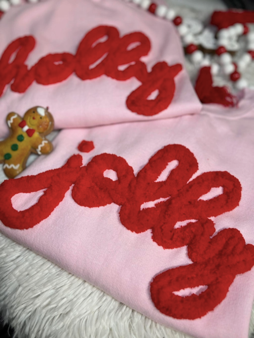 Adult Pink Christmas Sweatshirt w/Chunky Chenille Yarn (Preorder)