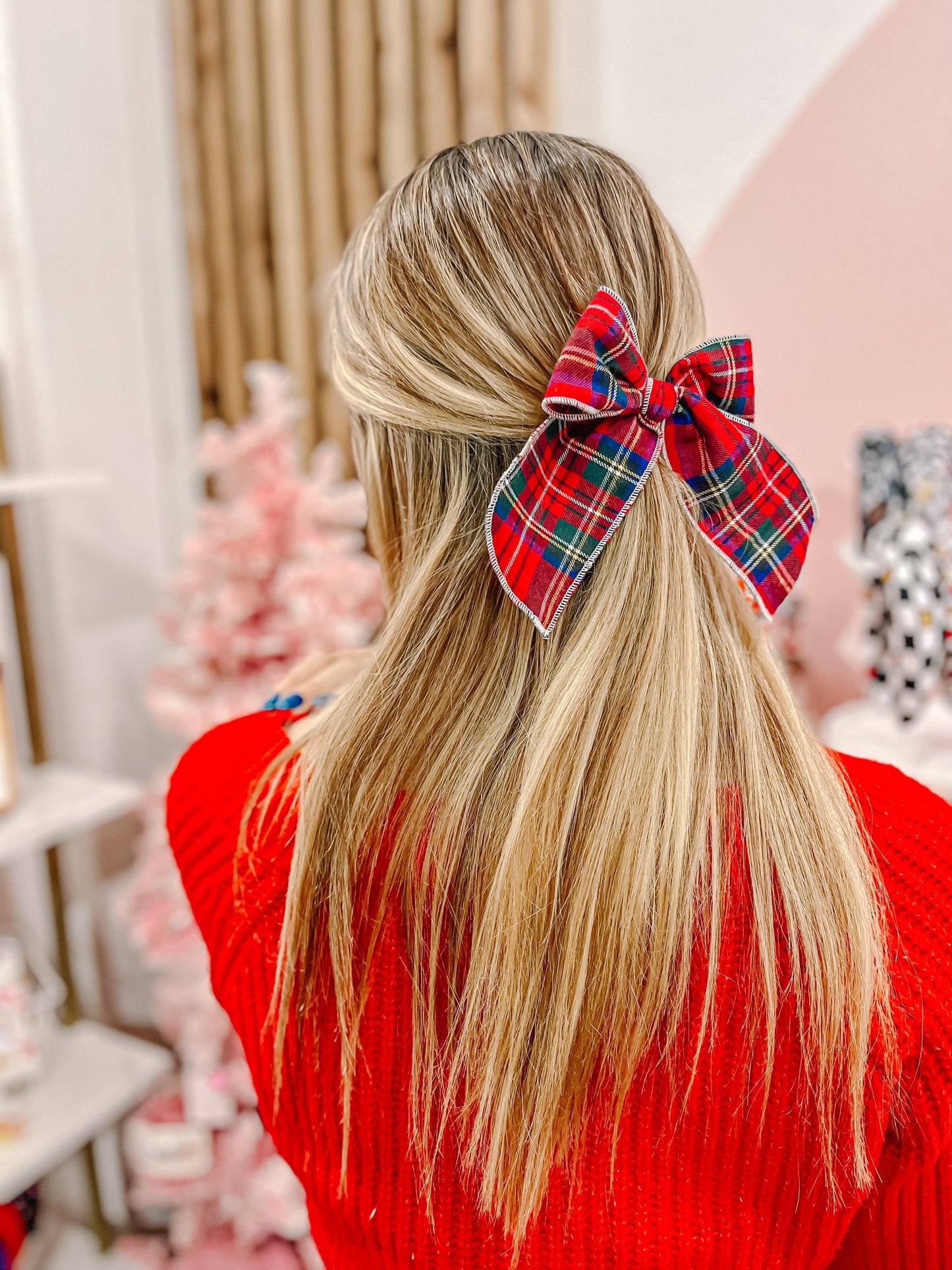 Red Plaid Oversized Bow