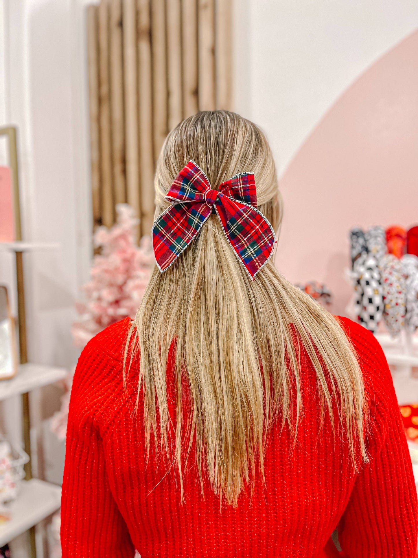 Red Plaid Oversized Bow