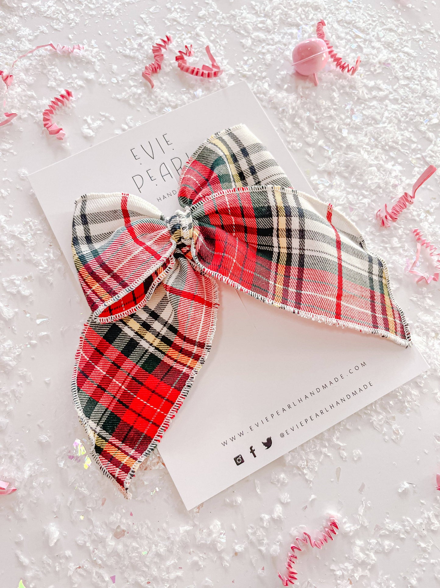 Cream Red Plaid Oversized Bow