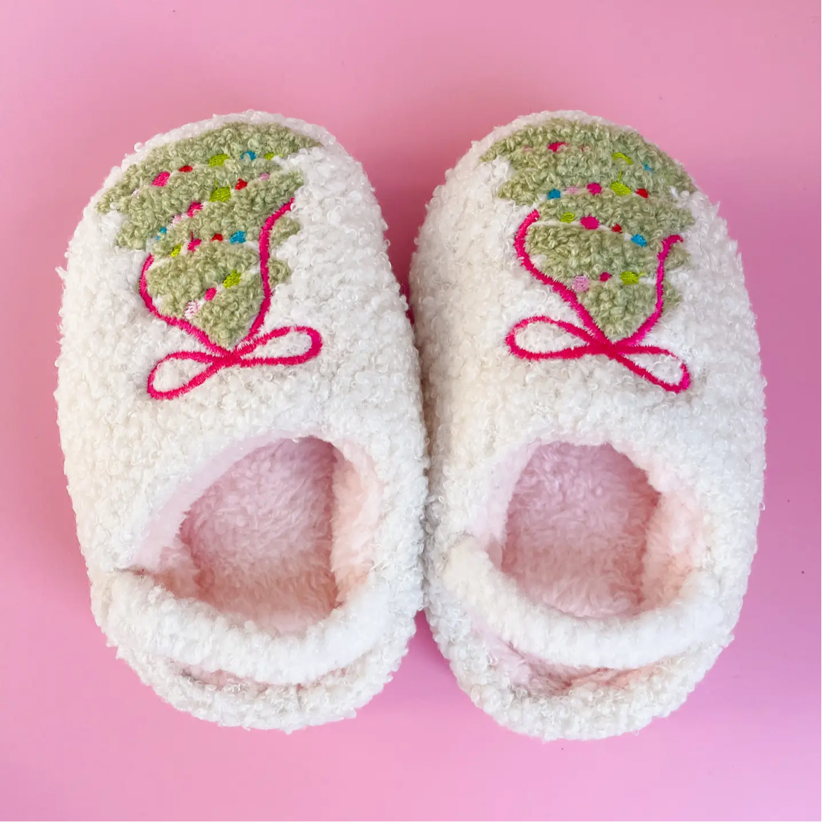 Pink Bow Christmas Tree Slippers