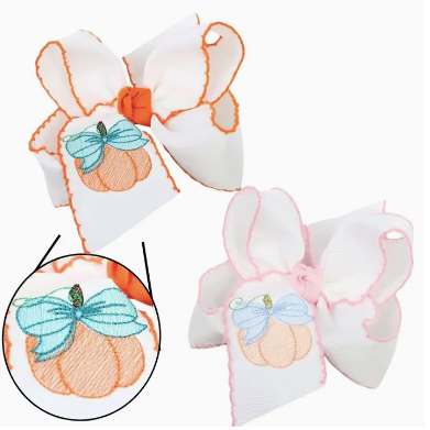 Embroidered Bow Pumpkin Crochet Edge Bow