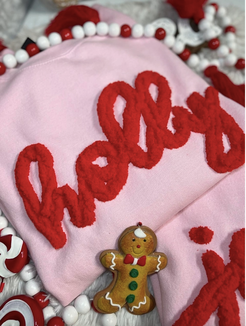 Adult Pink Christmas Sweatshirt w/Chunky Chenille Yarn (Preorder)