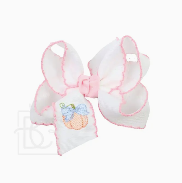Embroidered Bow Pumpkin Crochet Edge Bow