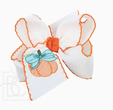 Embroidered Bow Pumpkin Crochet Edge Bow